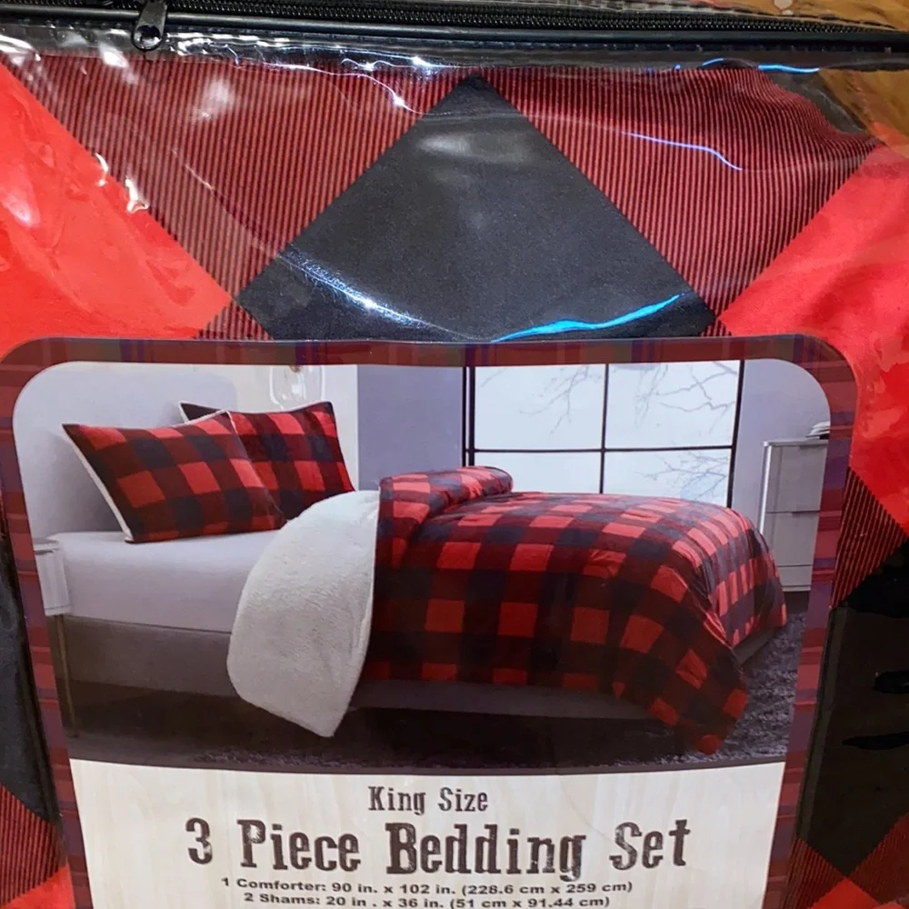 ❤️🤍🖤♥️ NWT King Size 3PC Plaid Bedding Set